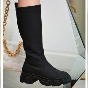 Women's Mid Calf Boots Round Toe Black Color